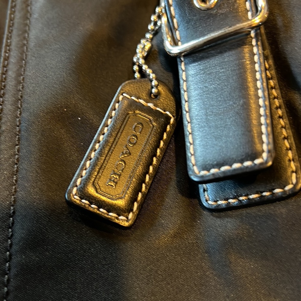 Coach Nylon Black Tote Leather Trim Shoulder Logo Purse Work Travel - Picture 15 of 16
